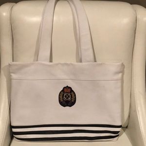 Neiman Marcus White Leather Large Tote “Royal Navy